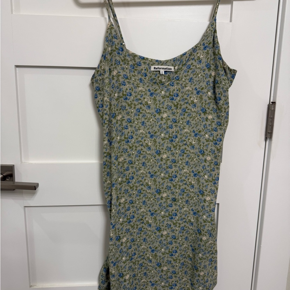 Reformation Floral Slip Dress - Green and Blue